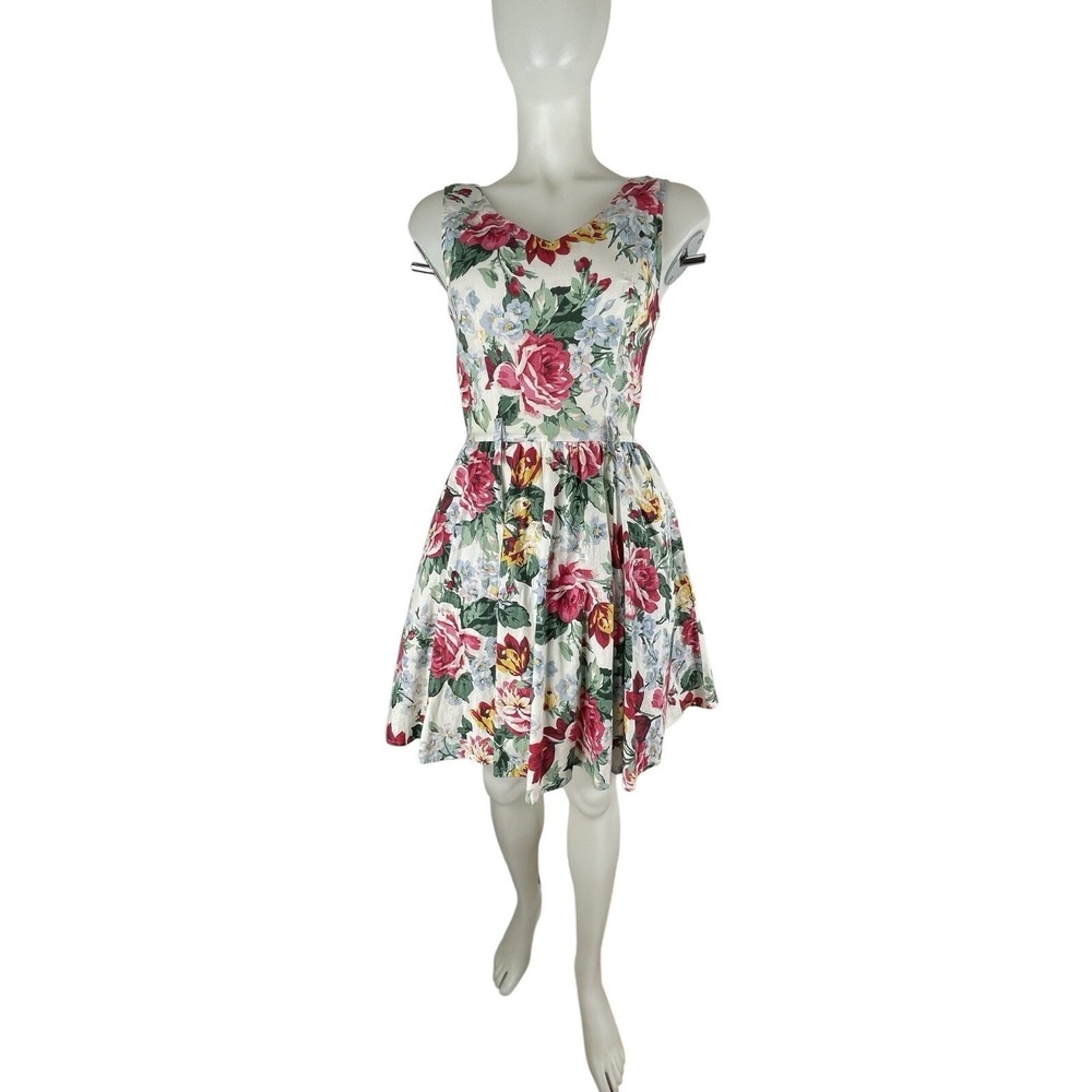 VTG 80s Petticoat Dress Rose Floral Contempo SZ 7/8 Built-In  Cotton USA